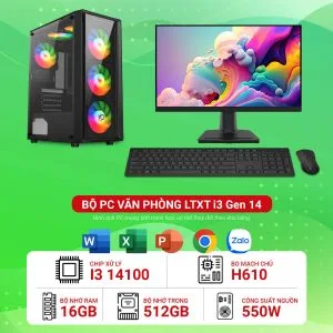 Máy tính để bàn lắp ráp văn phòng i3 14100 RAM 16GB M2.SSD 512GB