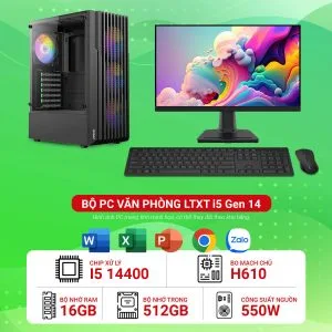 Máy tính để bàn lắp ráp văn phòng i5 14400 RAM 16GB M2.SSD 512GB
